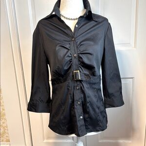 Antilia Femme Black 3/4 Sleeve Ruched Blouse